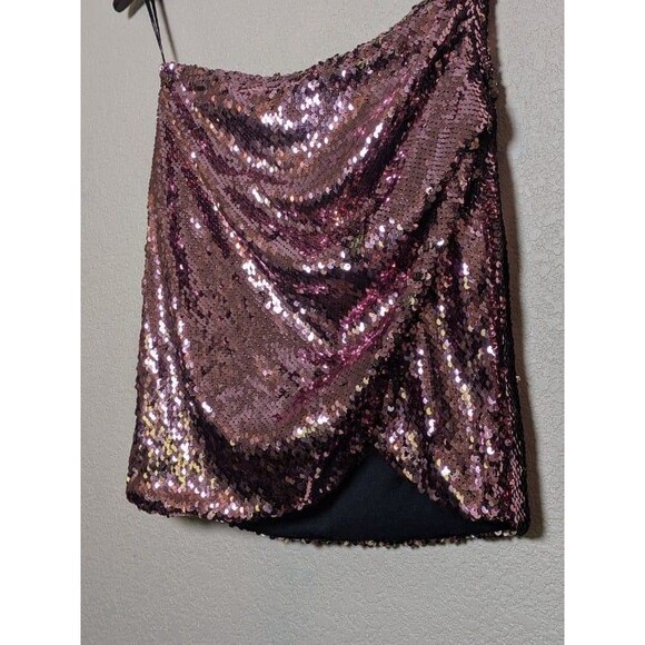 Rose Gold Sequin Drape Mini Skirt Size Small Forever 21 Clubwear Y2K Bimbocore - Picture 10 of 10